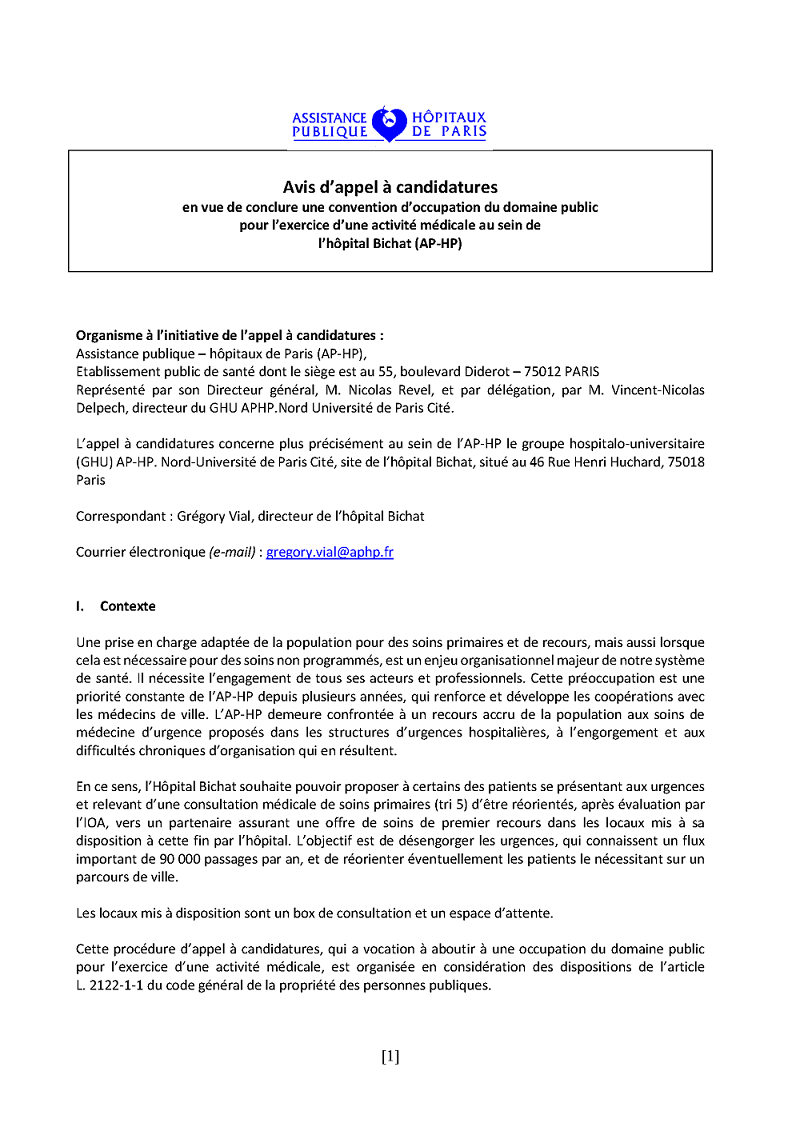 Appel à candidature hôpital Bichat
